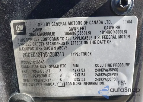 2005 Chevrolet Silverado 1500 Ls z USA, uszkodzony, nr VIN 2GCEC13T151200311